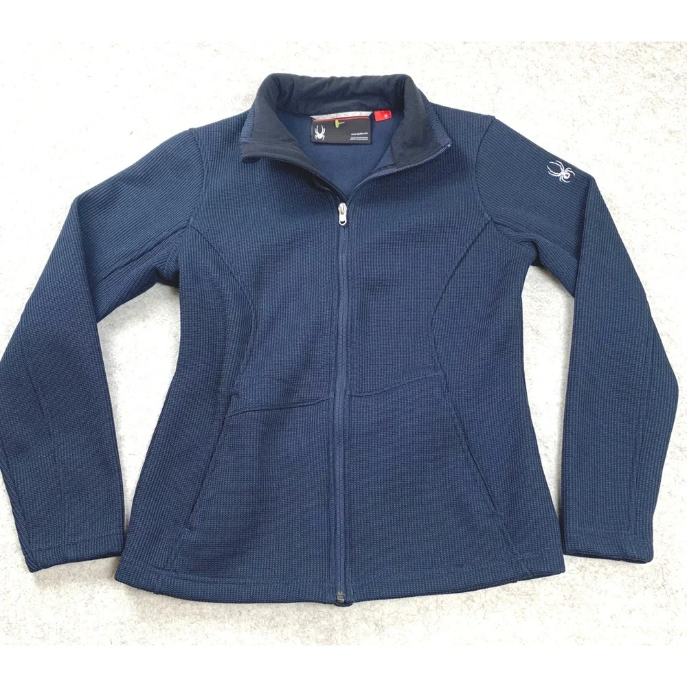 Spyder Full Zip Fleece Jacket Womens Medium Navy Blue Waffle Knit 162008